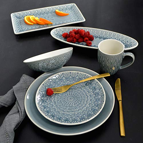Euro Ceramica Peacock Collection Crackleglaze Serveware Trays/Platters/Dinner Appetizer Dessert Plate, 13" Oval, Grey
