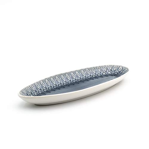 Euro Ceramica Peacock Collection Crackleglaze Serveware Trays/Platters/Dinner Appetizer Dessert Plate, 13" Oval, Grey