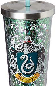 Spoontiques - Harry Potter Tumbler - Slytherin Glitter Cup with Straw - 20 oz - Acrylic - Green