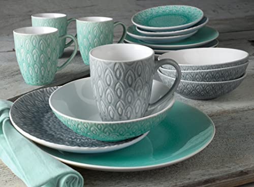 Euro Ceramica Peacock Collection Dinnerware Set, Service for 4, Grey