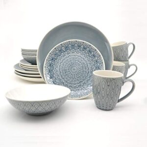 Euro Ceramica Peacock Collection Dinnerware Set, Service for 4, Grey