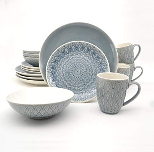 Euro Ceramica Peacock Collection Dinnerware Set, Service for 4, Grey