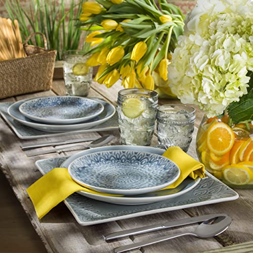 Euro Ceramica Peacock Collection Dinnerware Set, Service for 4, Grey