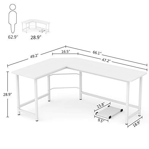 Tribesigns 66 inch Modern L Shaped Desk Corner Computer Desk PC Laptop Study Table Workstation Home Office Wood & Metal, White