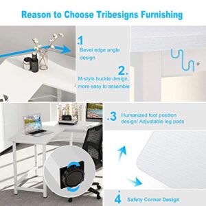 Tribesigns 66 inch Modern L Shaped Desk Corner Computer Desk PC Laptop Study Table Workstation Home Office Wood & Metal, White