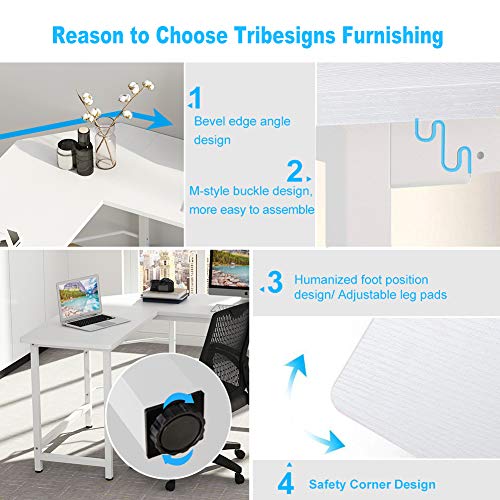 Tribesigns 66 inch Modern L Shaped Desk Corner Computer Desk PC Laptop Study Table Workstation Home Office Wood & Metal, White