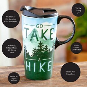 Cypress Home Go Take a Hike Ceramic Travel Cup - 5 x 7 x 4 Inches