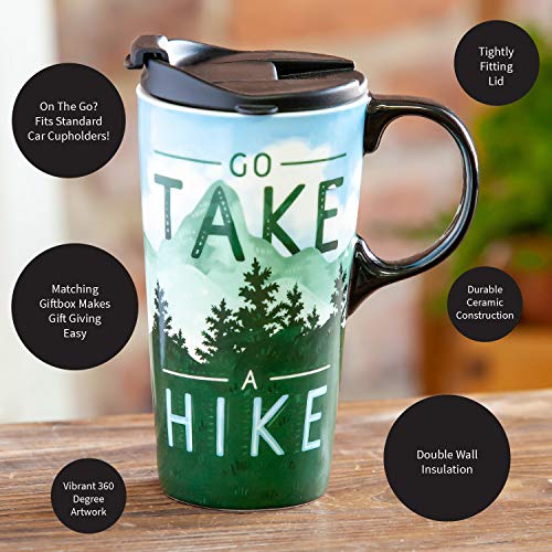 Cypress Home Go Take a Hike Ceramic Travel Cup - 5 x 7 x 4 Inches