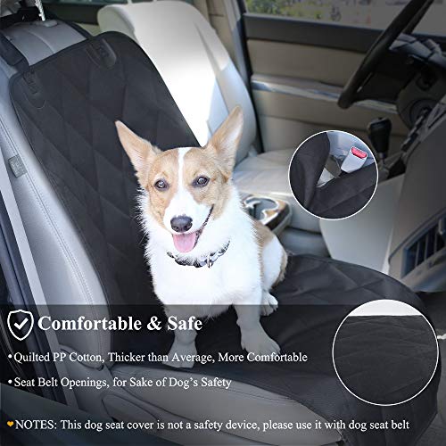 VIVAGLORY Dog Front Seat Cover with No-Skirt Design, 4 Layers Quilted & Durable 600D Oxford Seat Protector Against Fur & Dirt,Dog Car Seat Cover with Anti-Slip Backing for Most Cars, SUVs & MPVs,Black