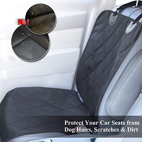 VIVAGLORY Dog Front Seat Cover with No-Skirt Design, 4 Layers Quilted & Durable 600D Oxford Seat Protector Against Fur & Dirt,Dog Car Seat Cover with Anti-Slip Backing for Most Cars, SUVs & MPVs,Black