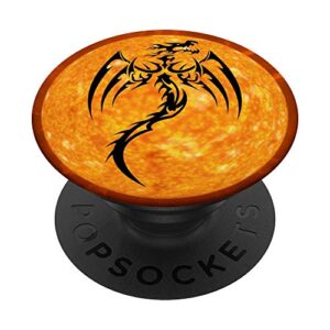 fire dragon orange black design popsockets popgrip: swappable grip for phones & tablets