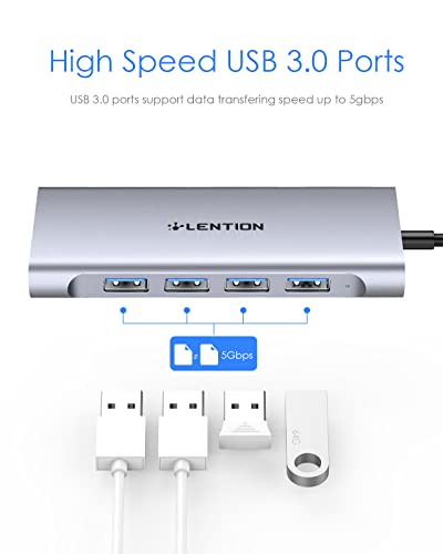 LENTION USB-C Multi-Port Hub with 4K HDMI Output, 100W PD, 4 USB 3.0 Compatible 2023-2016 MacBook Pro, New Mac Air & Surface, Chromebook, More, Stable Driver Adapter (CB-C35, Space Gray)