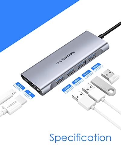 LENTION USB-C Multi-Port Hub with 4K HDMI Output, 100W PD, 4 USB 3.0 Compatible 2023-2016 MacBook Pro, New Mac Air & Surface, Chromebook, More, Stable Driver Adapter (CB-C35, Space Gray)