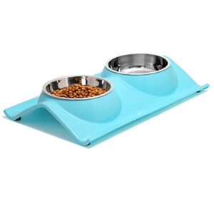 upsky double dog cat bowls premium stainless steel pet bowls no-spill resin station, food water feeder cats small dogs.