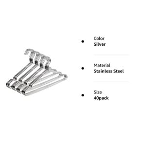 OIKA Clothes Hangers 40 Pack Pants Hangers Stainless Steel Strong Metal Hangers 16.5 Inch for Heavy Duty Coat Hanger