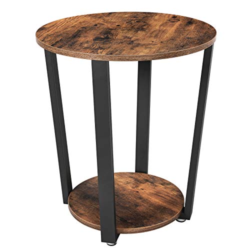 VASAGLE Round End Table with Storage Shelf, Side Tray for Small Space, Easy Assembly, Accent Furniture with Steel Frame, 19.7 x 19.7 x 22.4 (50 x 50 x 57 cm), Rustic Brown