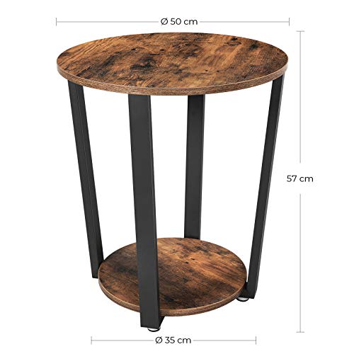 VASAGLE Round End Table with Storage Shelf, Side Tray for Small Space, Easy Assembly, Accent Furniture with Steel Frame, 19.7 x 19.7 x 22.4 (50 x 50 x 57 cm), Rustic Brown