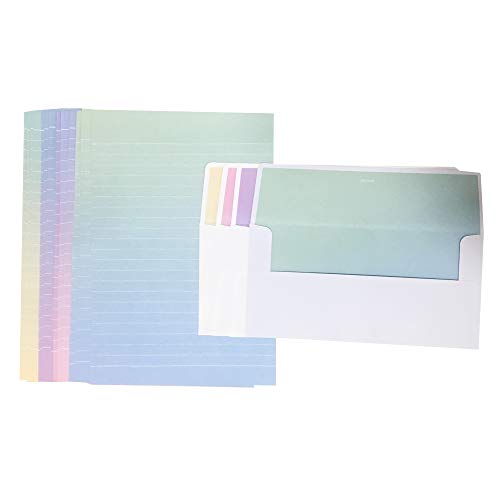 QingLanJian 48 Graduated Color Letter Writing Lined Paper and 24 Envelopes Stationary Set for Kids Boys Girls