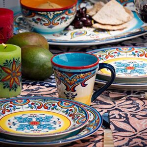 Euro Ceramica Zanzibar Collection Vibrant 16 Piece Oven Safe Stoneware Dinnerware Set, Service For 4, Spanish Floral Design, Multicolor