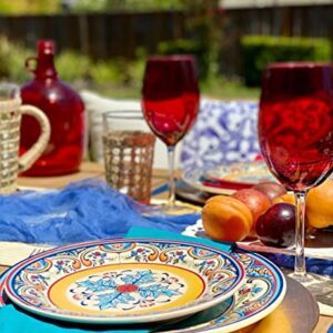 Euro Ceramica Zanzibar Collection Vibrant 16 Piece Oven Safe Stoneware Dinnerware Set, Service For 4, Spanish Floral Design, Multicolor