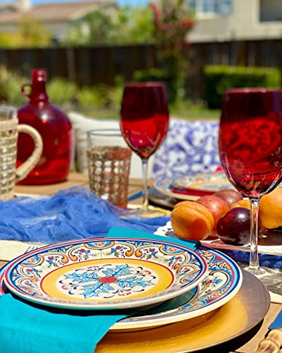 Euro Ceramica Zanzibar Collection Vibrant 16 Piece Oven Safe Stoneware Dinnerware Set, Service For 4, Spanish Floral Design, Multicolor