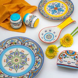 Euro Ceramica Zanzibar Collection Vibrant 16 Piece Oven Safe Stoneware Dinnerware Set, Service For 4, Spanish Floral Design, Multicolor