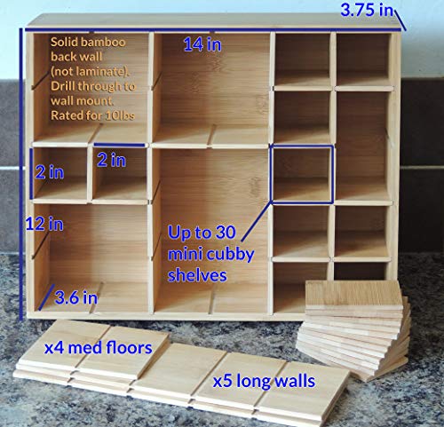 Cookbook People Multikeep Adjustable Shelf - Spice Rack, Floating Shelf, Figurine Shelf, Shadow Box or Drawer Organizer - for Wall Mount, Counter Top, Cabinet or Drawers - Bamboo Wood