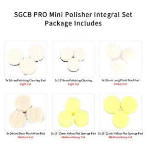 SGCB 41PCS Powerful Mini Detail Polisher 5/8" Thread 20,000RPM w/Assorted Pads Polishing Foam Pad Kit Comfort Grip Flexible Rotary Polisher Shaft Pencil Style Micro Die Grinder Set Extension Drill