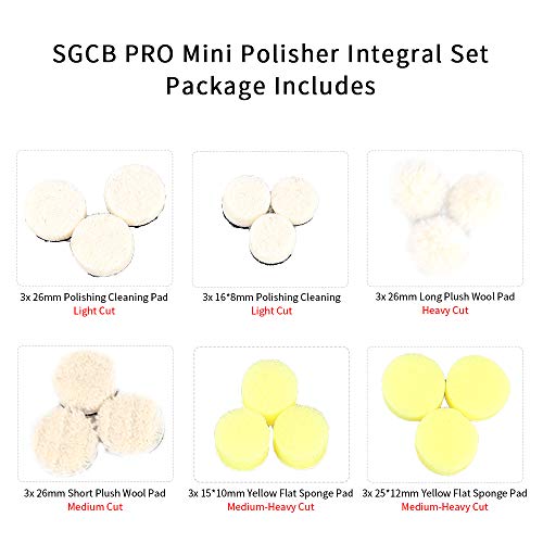 SGCB 41PCS Powerful Mini Detail Polisher 5/8" Thread 20,000RPM w/Assorted Pads Polishing Foam Pad Kit Comfort Grip Flexible Rotary Polisher Shaft Pencil Style Micro Die Grinder Set Extension Drill