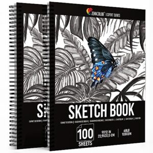 zenacolor - professional 200 sheets sketch book 9"x12" with spiral bound and hardback cover - pack of 2 - white acid-free drawing paper (100 g)