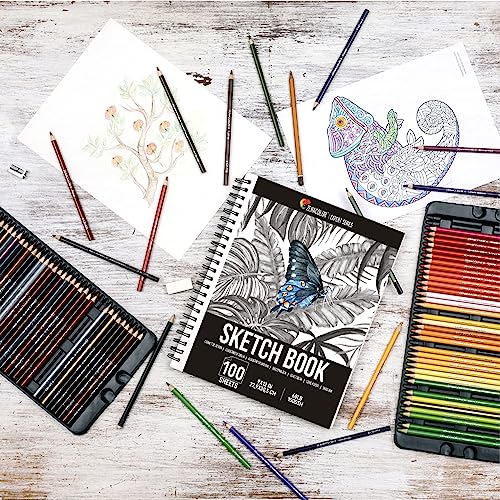 ZENACOLOR - Professional 200 Sheets Sketch Book 9"x12" with Spiral Bound and Hardback Cover - Pack of 2 - White Acid-Free Drawing Paper (100 g)