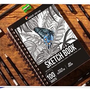 ZENACOLOR - Professional 200 Sheets Sketch Book 9"x12" with Spiral Bound and Hardback Cover - Pack of 2 - White Acid-Free Drawing Paper (100 g)