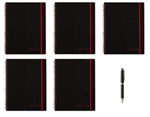 black n' red twin wire poly cover notebook, 11" x 8-1/2", black/red, 70 ruled sheets. 5 pack (k66652) - bundle includes plexon ballpoint pen