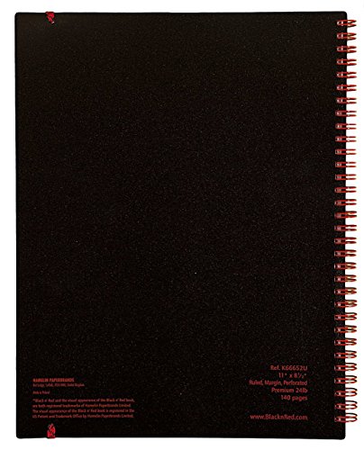 Black n' Red Twin Wire Poly Cover Notebook, 11" x 8-1/2", Black/Red, 70 Ruled Sheets. 5 Pack (K66652) - Bundle Includes Plexon Ballpoint Pen