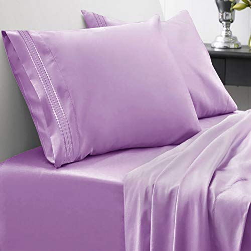 Twin XL Sheets - Breathable Luxury Sheets with Full Elastic & Secure Corner Straps Built In - 1800 Supreme Collection Extra Soft Deep Pocket Bedding Set, Sheet Set, Twin XL, Plum