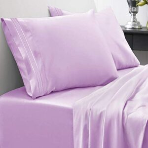 queen size bed sheets - breathable luxury sheets with full elastic & secure corner straps built in - 1800 supreme collection extra soft deep pocket bedding set, sheet set, queen, lilac