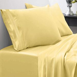 twin xl sheets - breathable luxury sheets with full elastic & secure corner straps built in - 1800 supreme collection extra soft deep pocket bedding set, sheet set, twin xl, yellow