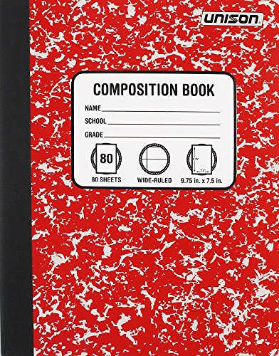 Bundle of 5 Wide Ruled Marbled Composition Notebooks; 1 of Each Color ;Red, Blue, Green, Yellow and Black