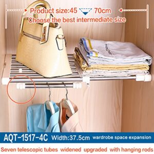 Hershii Closet Tension Shelf Expandable Telescopic Rod Heavy Duty Clothes Hanging Rail Adjustable DIY Storage Organizer Shoe Rack 7-Bar Extention for Garage Bathroom Kitchen Bedroom