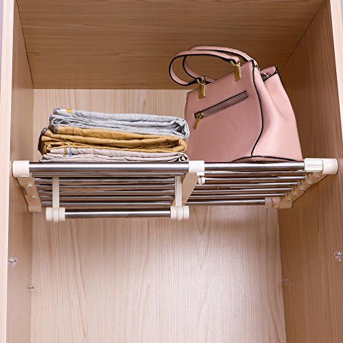 Hershii Closet Tension Shelf Expandable Telescopic Rod Heavy Duty Clothes Hanging Rail Adjustable DIY Storage Organizer Shoe Rack 7-Bar Extention for Garage Bathroom Kitchen Bedroom