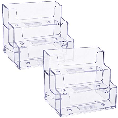 TecUnite 2 Pack Business Card Holder 3 Tiers Acrylic Card Stand Organizer Clear Card Holder Display for Office, 180 Cards Capacity