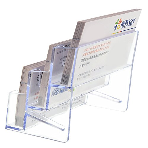 TecUnite 2 Pack Business Card Holder 3 Tiers Acrylic Card Stand Organizer Clear Card Holder Display for Office, 180 Cards Capacity