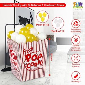 Fun Express Giant Popcorn boxes bulk - Cardboard Stand-Up with 24 Balloons Combo, Memorable Decor for Unforgettable Moments-Make Every Occasion Special and Effortless Decor for Spectacular Events