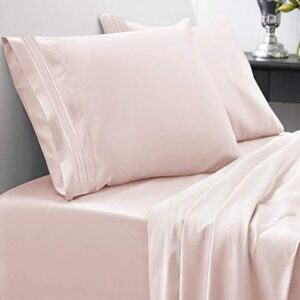queen size bed sheets - breathable luxury sheets with full elastic & secure corner straps built in - 1800 supreme collection extra soft deep pocket bedding set, sheet set, queen, pale pink