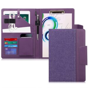 toplive portfolio case padfolio, executive business document organizer with letter size clipboard, business card holder, tablet sleeve, for business school office conference, purple