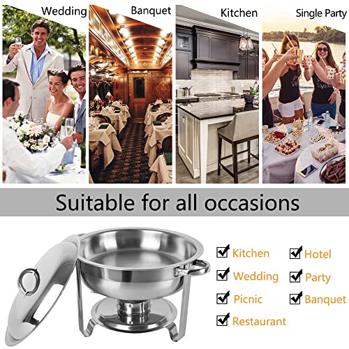 ROVSUN 5 Qt 4 Packed Full Size Stainless Steel Chafing Dish Buffet Set, Silver Round Catering Warmer Set with Food and Water Trays, Mirror Cover, Thick Stand Frame for Kitchen Party Banquet