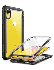 i-blason ares case for iphone xr 2018, full-body rugged clear bumper case with built-in screen protector (black)