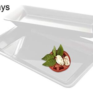 5 Rectangle White Plastic Trays Heavy Duty Plastic Serving Tray 10" x 14" Serving Platters Food Tray Decorative Serving Trays Wedding Platter Party Trays Great Disposable Serving Party Platters White