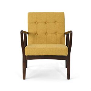 Christopher Knight Home Conrad Fabric Mid-Century Birch Club Chair, Wasabi and Dark Espresso, Mustard