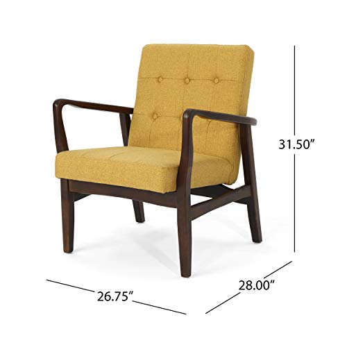 Christopher Knight Home Conrad Fabric Mid-Century Birch Club Chair, Wasabi and Dark Espresso, Mustard